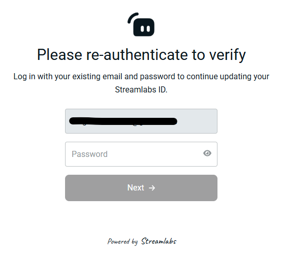 Screenshot of Streamlabs ID login verification screen